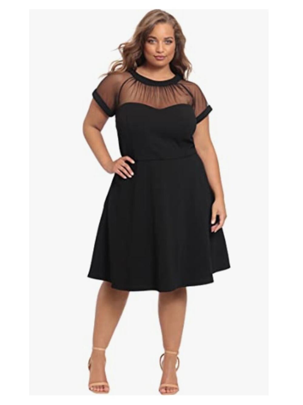 NWT Maggy London Women's Fit & Flare Illusion Dress Black Size 24W Classic Glam